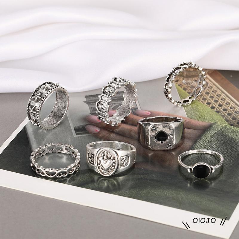 【COD】7 Pcs Cincin Jari Bentuk Hati Tidak Teratur Warna-Warni Gaya Punk Retro Untuk Pria