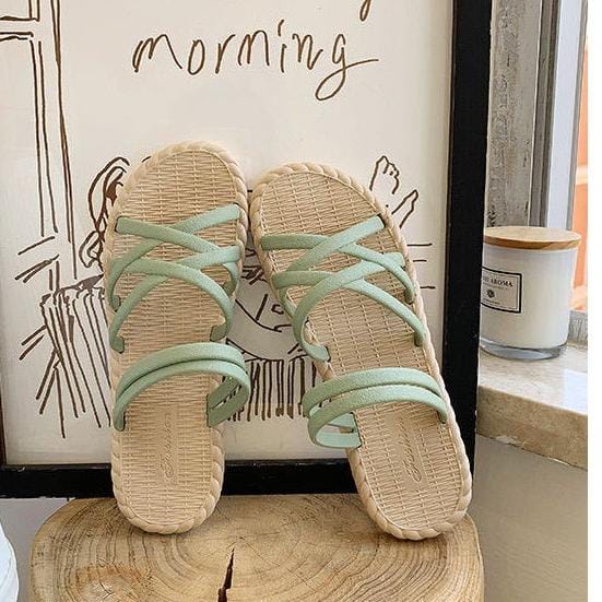 Sandal Wanita Tali Women Sandals Fashion Roman Cross Straps Flat Sandals Import Real Pict AFM