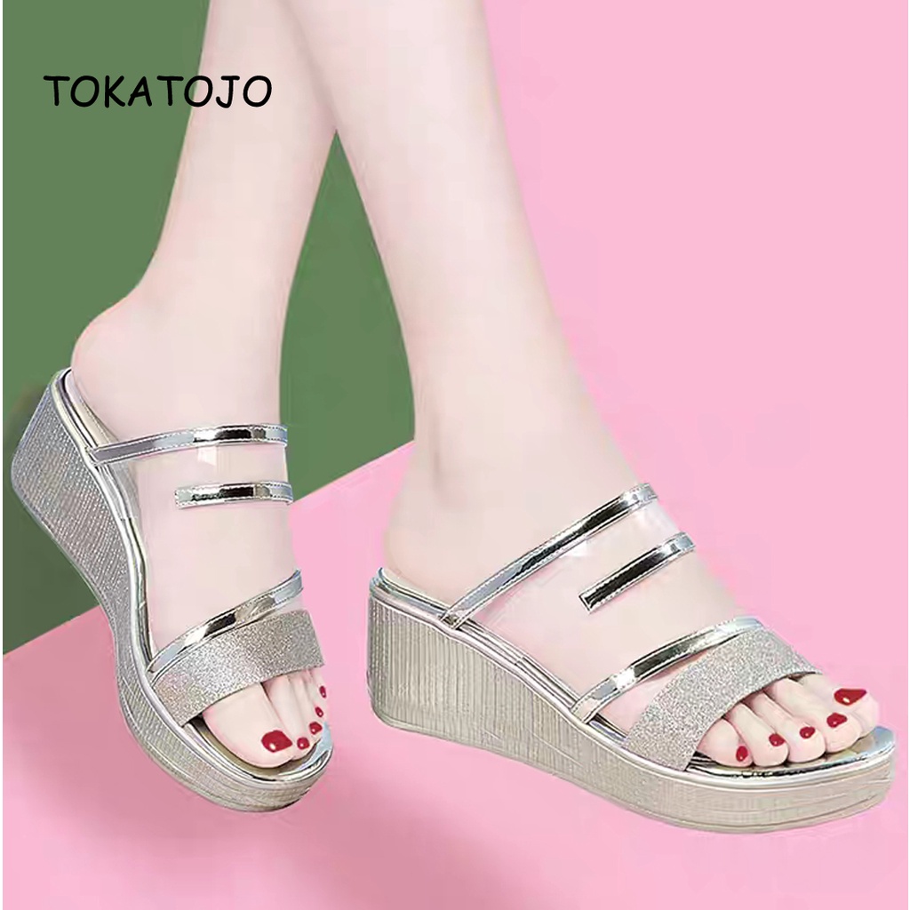 Sandal wedges wanita terbaru/sandal wedges wanita pesta terbaru/sandal wanita kekinian terbaru/sandal wedges wanita kondangan/sandal wedges wanita kokop sandal wedges hak 5 cm