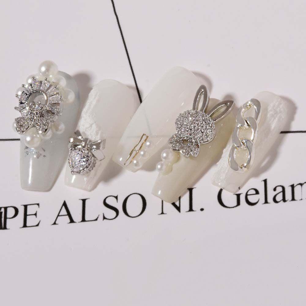 AUGUSTINA Agustinina Nail Art Berlian Glitter Jepang Mutiara Busur Kunci Beruang Kecil Bunny DIY Perhiasan Nail Art