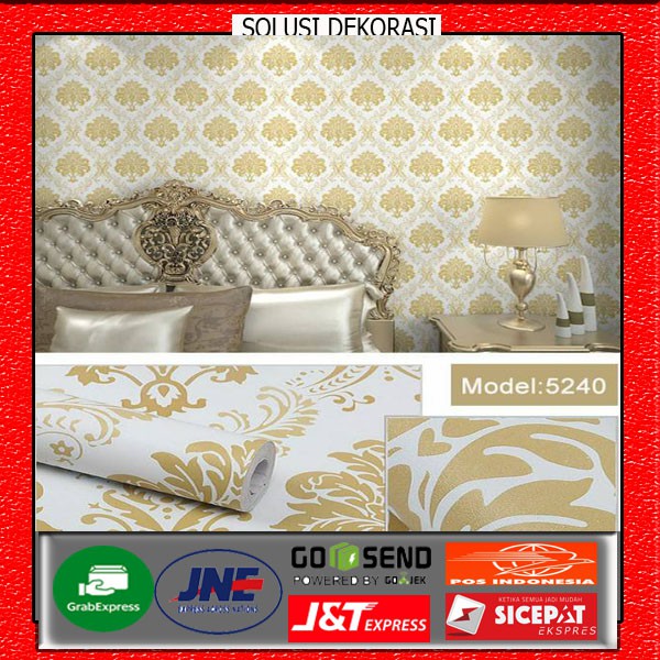 wallpaper stiker dinding 45 cm x 10 meter anti air | motif batik GOLD | solusi dekorasi