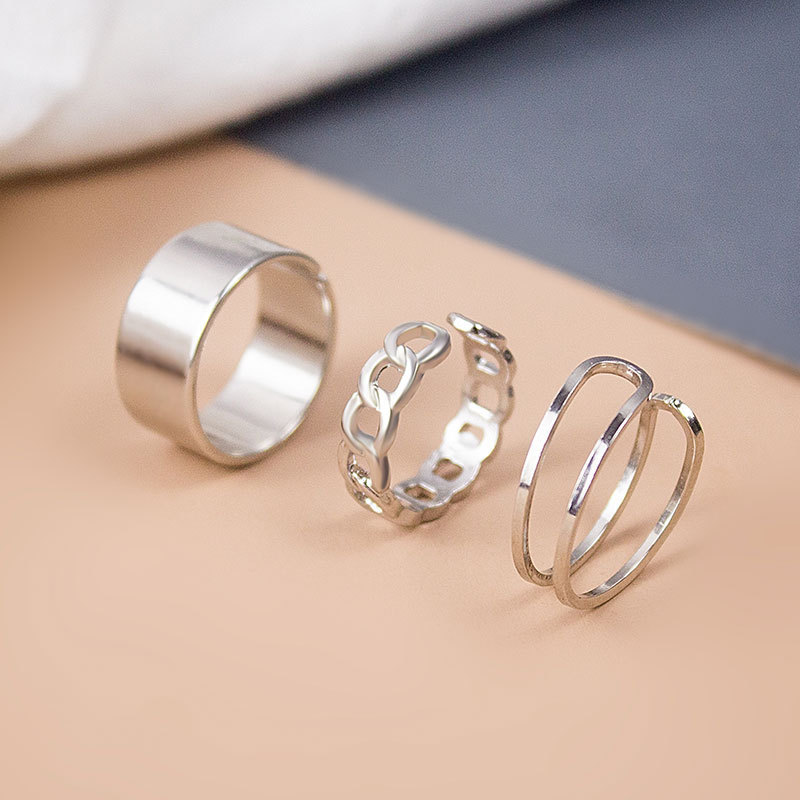 AY(CN) Ifyou 3pcs / Set Cincin Gaya Korea Desain Hollow Bahan Metal Warna Silver Untuk Wanita
