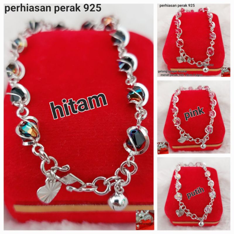 Gelang Perak Asli Silver 925 Batu Kristal Lapis Emas Putih