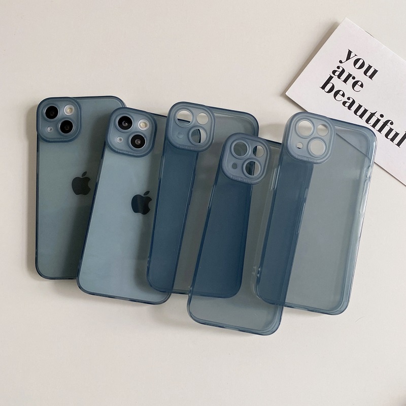 Case Pelindung Lensa Transparan Biru Untuk iPhone 13 i11 12 Pro max xr xsmax 7 8 plus