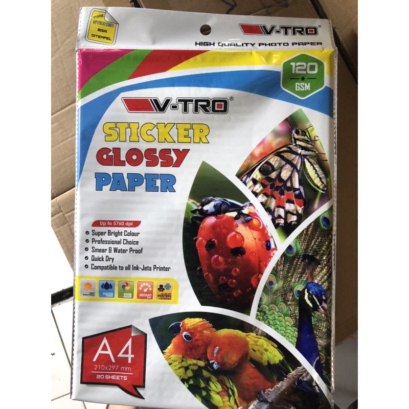

glossy sticker paper a4 120 gsm isi 20 vtro