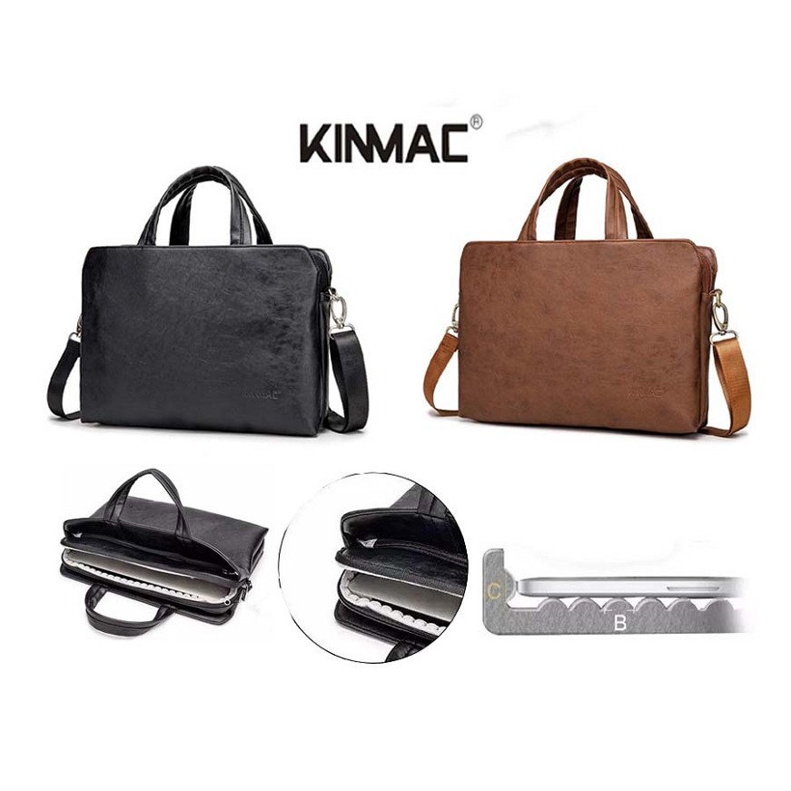 Tas Laptop Macbook KINMAC PU Leather Series Kulit with Longstrap Size 13 14 15 16 inch