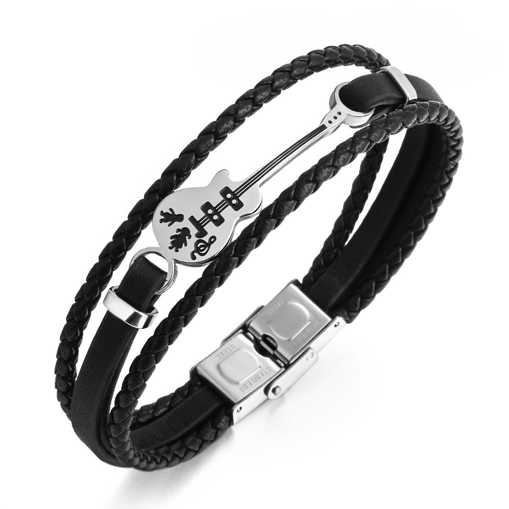 Gelang Multilayer Bahan Kulit Gaya Punk Untuk Pria