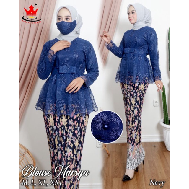 ADE> REALPICT SET KEBAYA MARSYA / KEBAYA TULLE BORDIR / OUTFIT KEBAYA PESTA / KEBAYA WISUDA MODERN-Navy