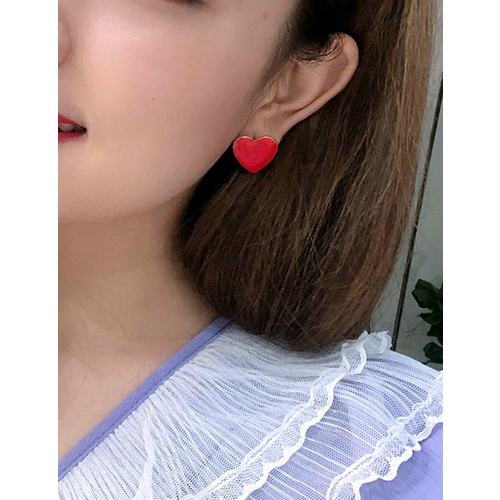 LRC Anting Tusuk Fashion Rose Red Love Alloy Geometric Contrast Earrings K80402