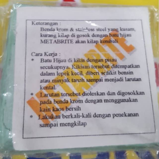 Batu hijau METABRITE minu / langsol sabun obat poles stainless