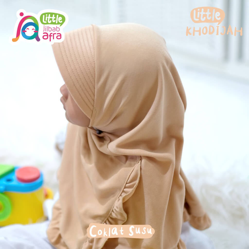 Jilbab Instan Anak Little Khodijah Coklat Susu - Little Jilbab Afra - Bahan Kaos, Adem &amp; Lembut