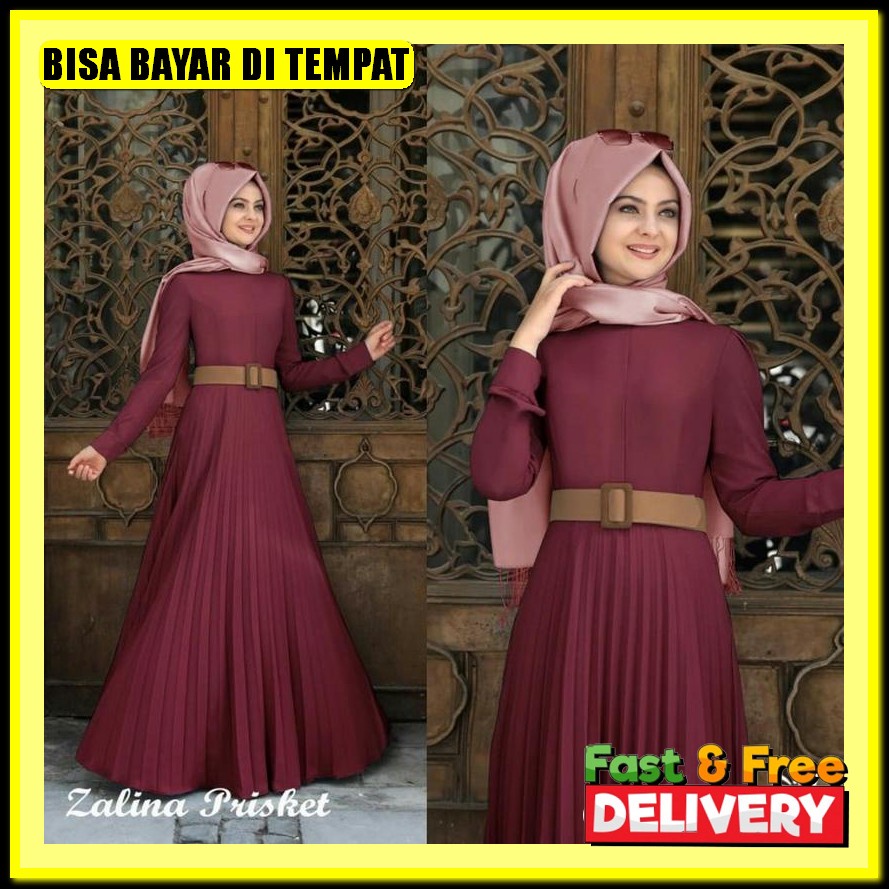 Baju Gamis Wanita Terbaru 2022 Model Pesta Kekinian Ceruty Polos Kaffa Size M L Xl Busui Syar'I Gami