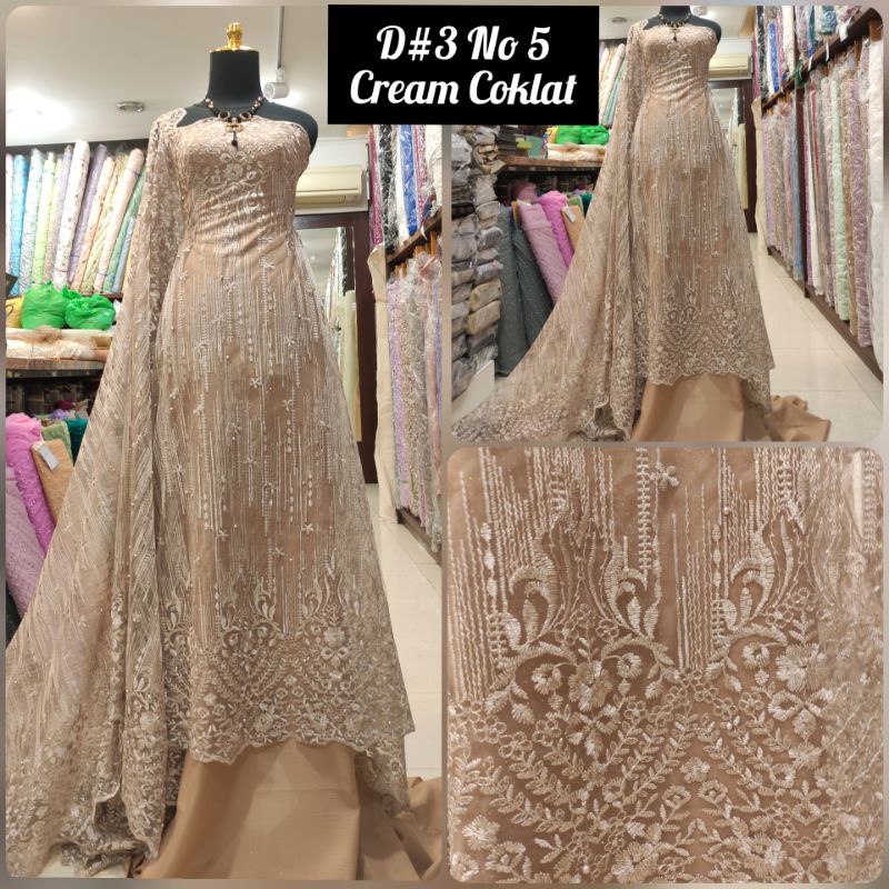 Kain Tile Brokat Majestic Rain Dress B D#3 No 5 Cream Coklat.