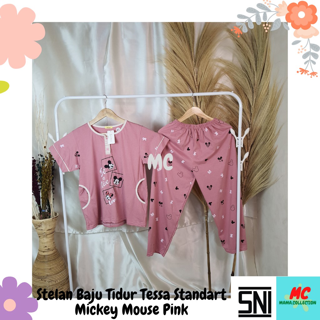 Stelan Baju Tidur Cp Tessa Standart Mickey Mouse Pink (1 Set) Mama.Collection