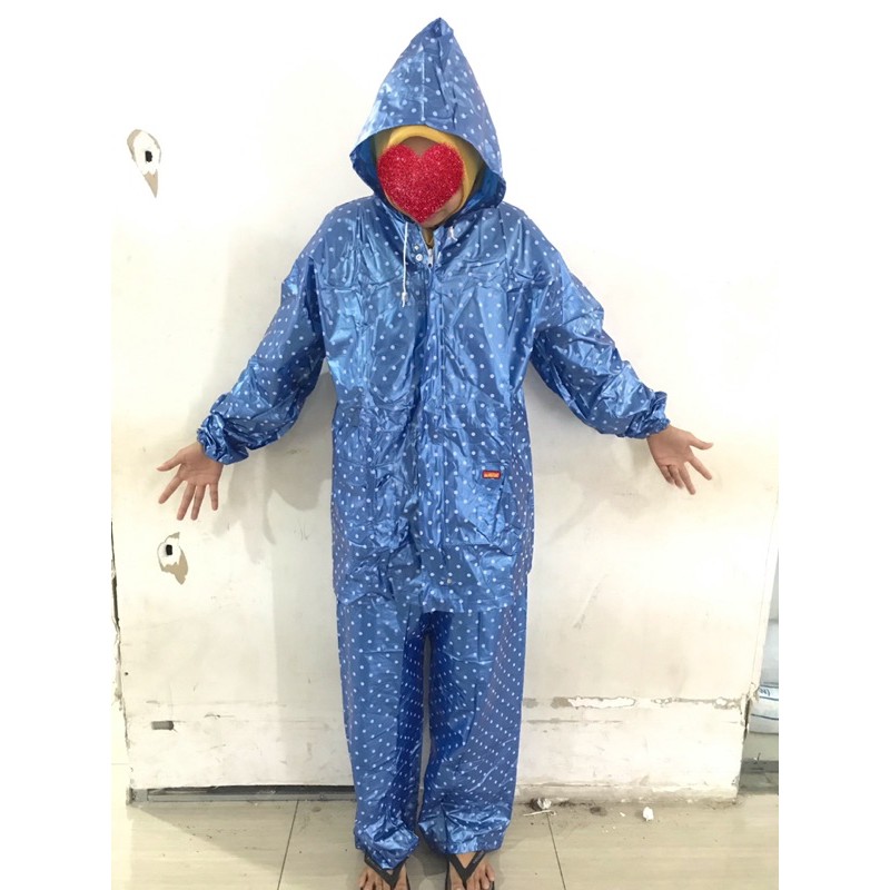 Jas hujan baju dan celana metalik polkadot elmondo