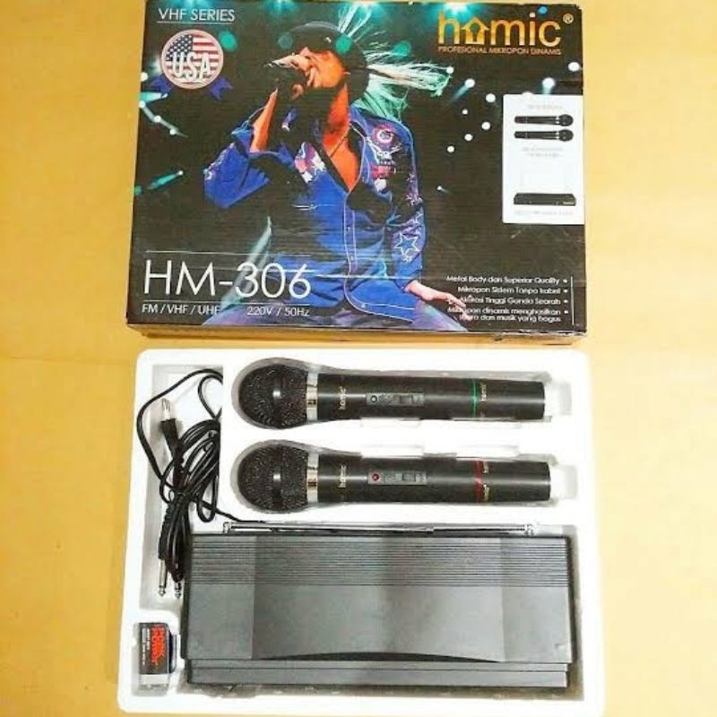 Homic Microphone Mic Double Wireless + Receiver HM 306