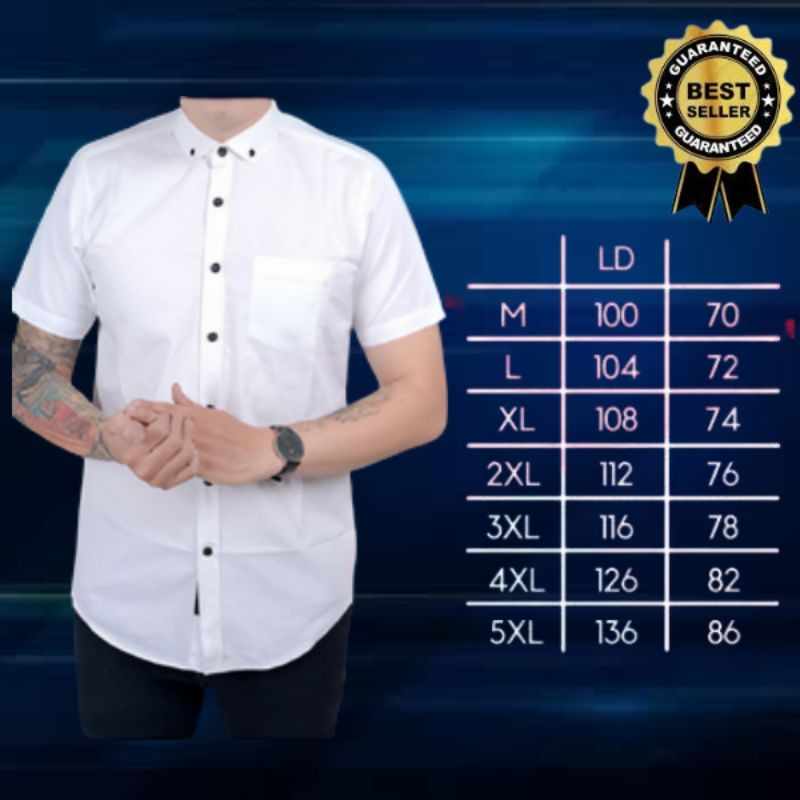 Kemeja pendek jumbo polos warna putih big size lengan pendek kemeja pria dewasa 2022 lengan pendek u