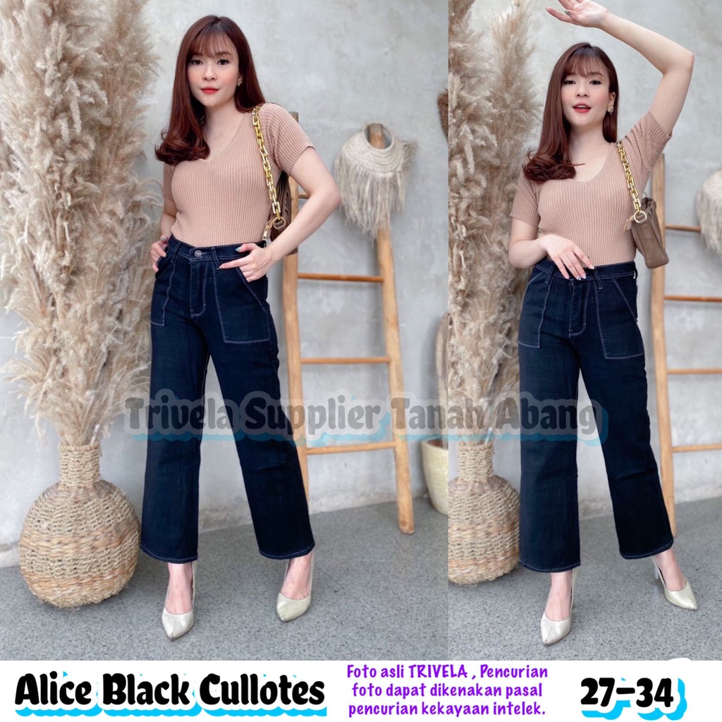 Kulot Kantong Tempel Hitam / Kulot Alice Hitam / Kulot Jeans Wanita