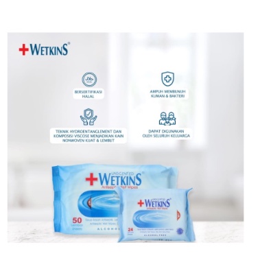 Tisu Tissue Basah Wetkins Antiseptic 10s 24s 50s