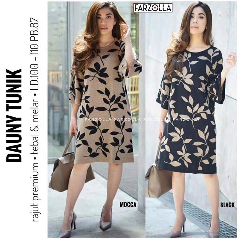 Baju Tunik Cewek Tebal&Melar Motif Daun Dauny Tunik Original by Farzolla