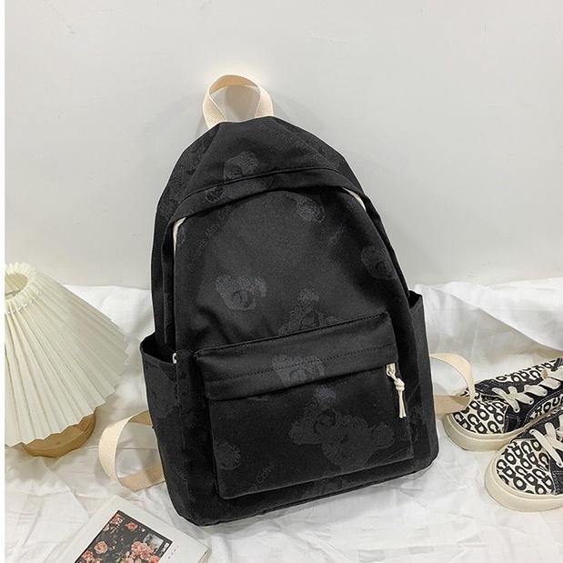 Mores Tas ransel Korean Polos Kimo backpack Import motif beruang hitam tas sekolah kuliah remaja