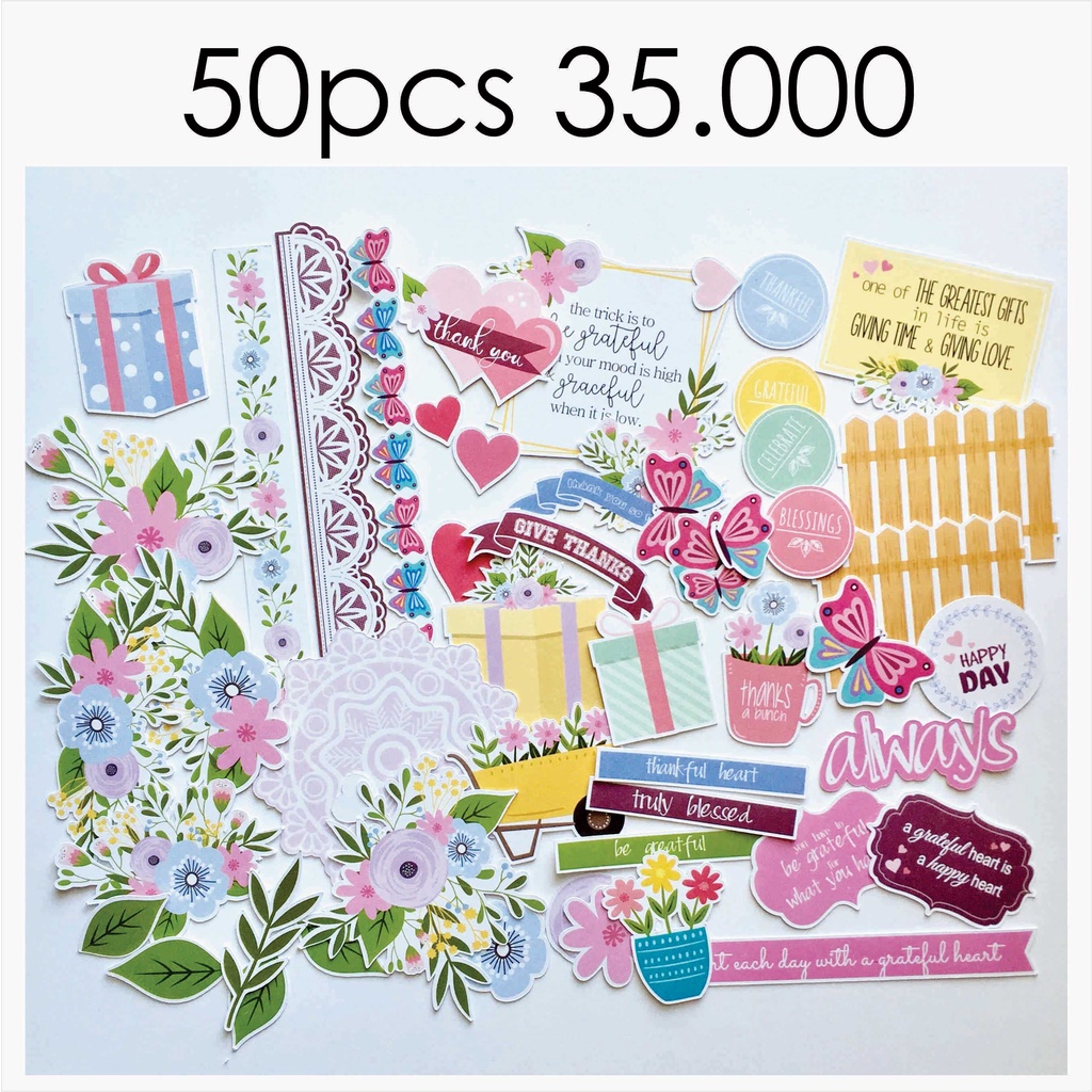 

BAHAN SCRAPBOOK - Die Cut | Hiasan | Gambar Potongan tema Thank You / Flower