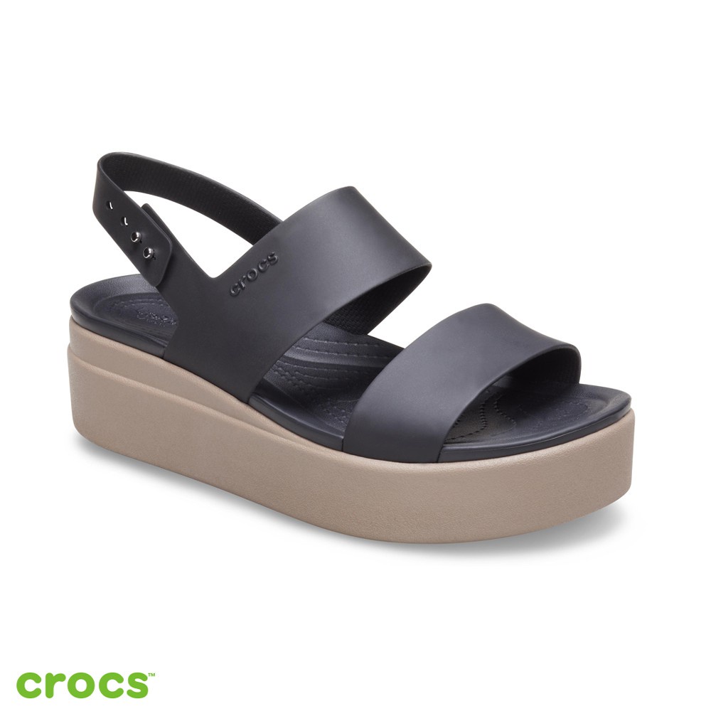 Sandal Wanita / Crocs Brooklyn Low Wedges Tali / Fashion Wanita / Crocs BrookLyn -  Black Cream - 206453-07H