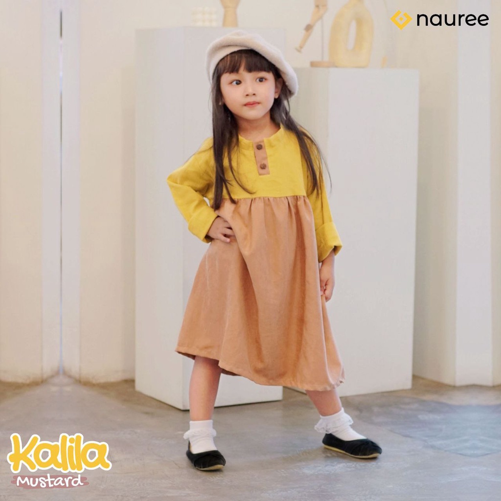 Nauree - Dress Anak Perempuan Kalila Bahan Linen Crinkle dan Baby Coduroy