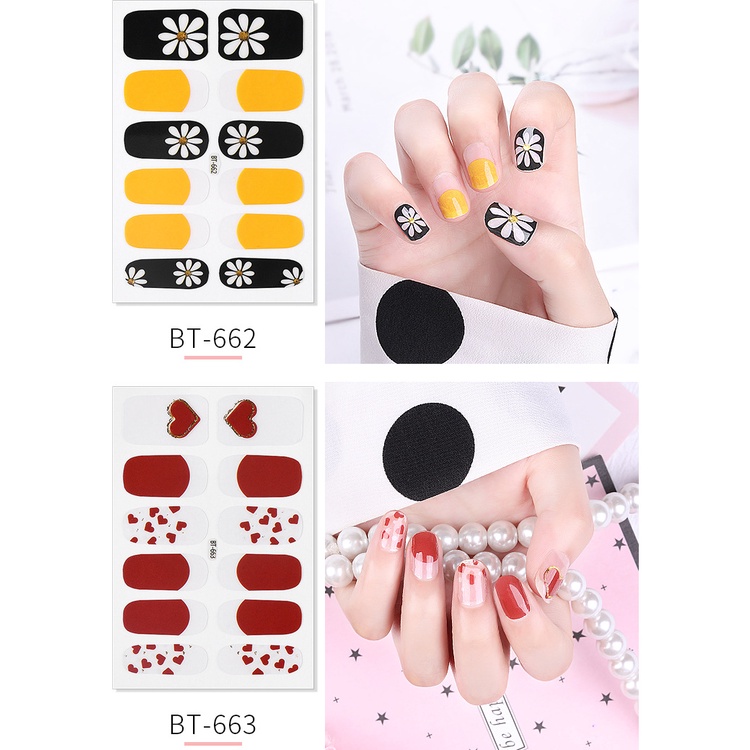 Stiker Kuku Tangan Tahan Air 3D Nails Sticker Model Korea 12 pcs Nail Art Sticker + Kikir Waterproof Dekorasi Lucu Cantik Unik Elegan Tempelan Kuku Beauty Nail