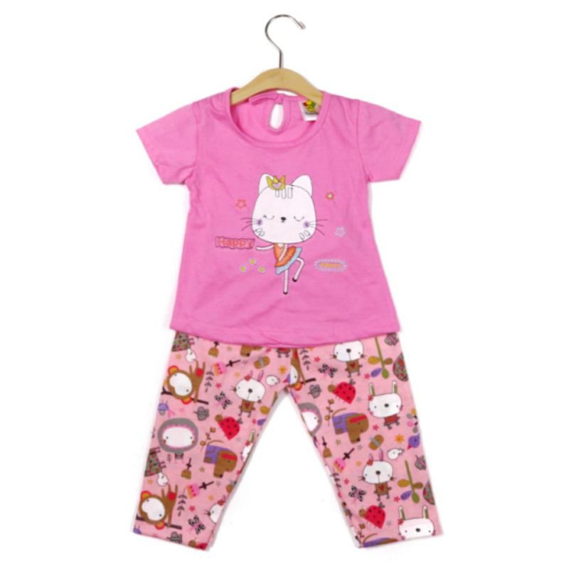 SETELAN FASHION PAKAIAN BAJU ANAK PEREMPUAN 1 TAHUN MOTIF CAT HAPPY