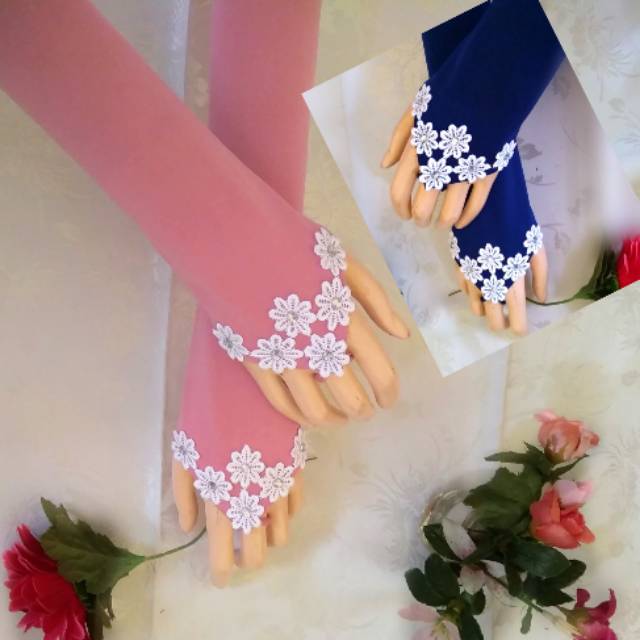 Handsock cincin flower full manset tangan wanita muslimah