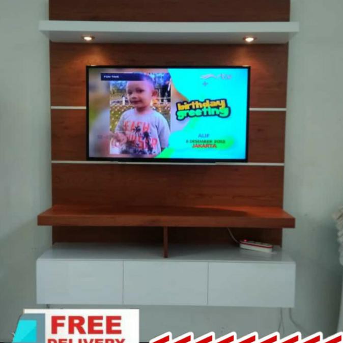 Backdrop Tv Rak Tv Meja Tv Ukuran Panjang 150 X Tinggi 180 Kayu Hpl Patimaril