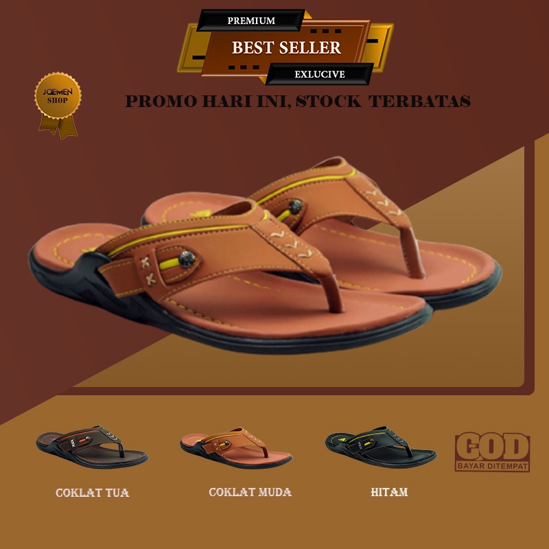 Sandal Sendal Kulit Pria Cowok Dewasa Original Kekinian Sandal Murah Jepit Laki2 Peria Terbaru Bapak