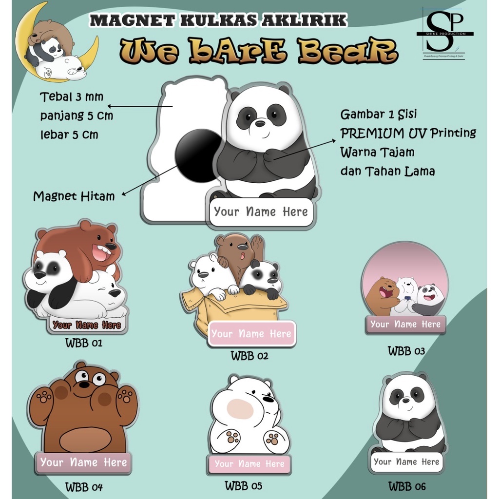 Magnet Kulkas We Bare Bear Lucu Custom Nama