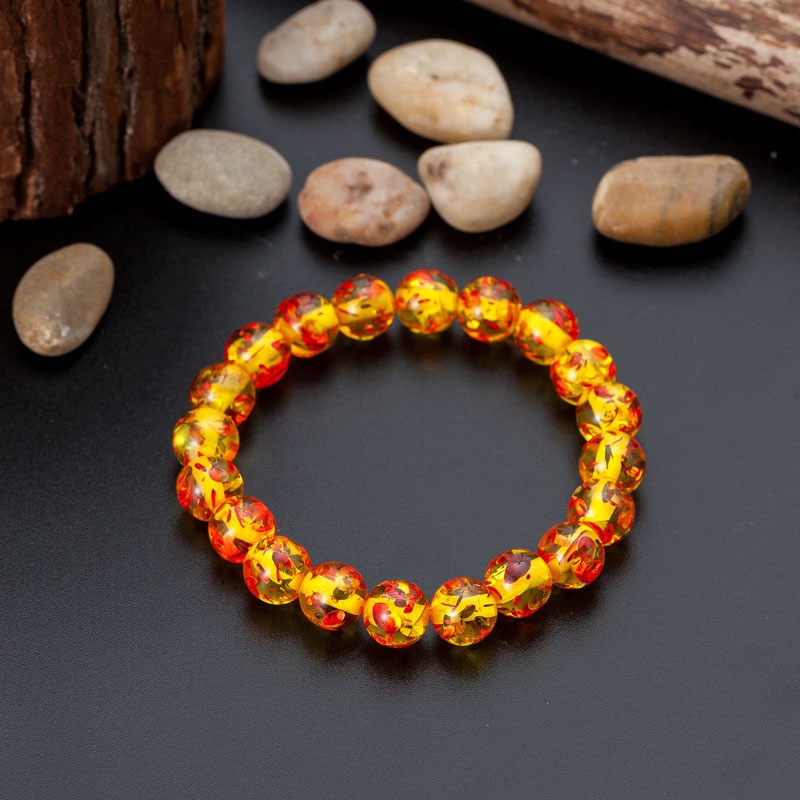 Gelang Manik-Manik Batu Alam Amber Bulat Elastis Untuk Pria Dan Wanita