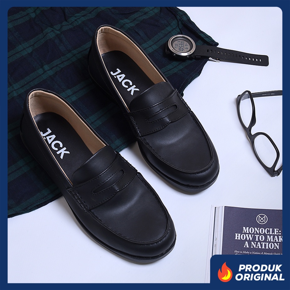 PANTOFEL BLACK ORIGINAL x JACK Sepatu Formal Hitam Tanpa Tali Pria Slop Kerja Kantor Dinas Resmi Guru Slip On Kantoran Pesta Pernikahan Kondangan Nikah Undangan Wedding Wisuda Selop Kuliah Casual Oxford Semi Kulit Premium Footwear Keren Terbaru Branded