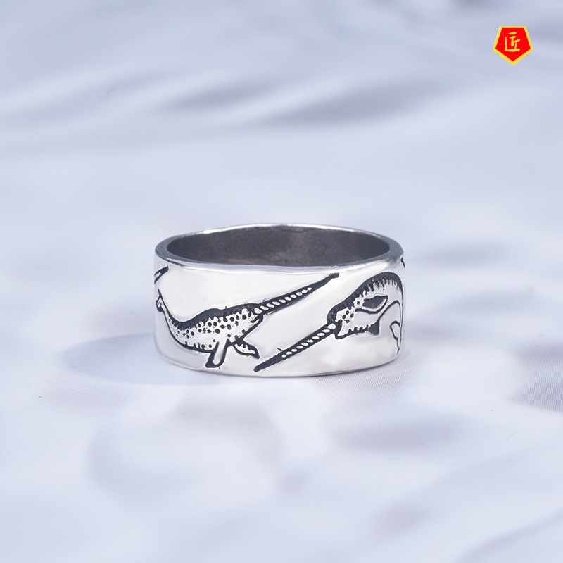 [Ready Stock]Creative Unique S925 Silver New Single Horn Whale Ring