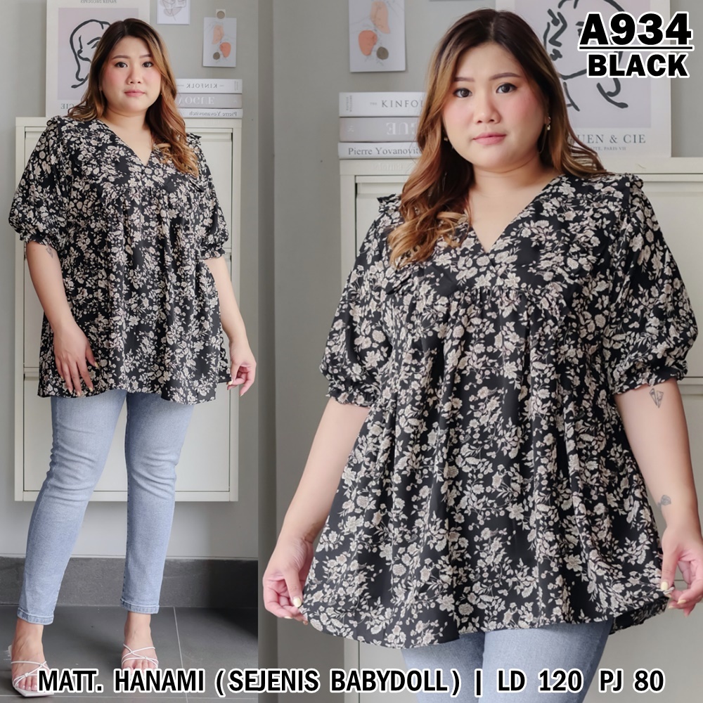 UNION11 - ATASAN JUMBO WANITA LD 120 / BLOUSE WANITA JUMBO / ATASAN JUMBO XXXL WANITA / BAJU JUMBO WANITA VANES ANGEL-A934 BLACK