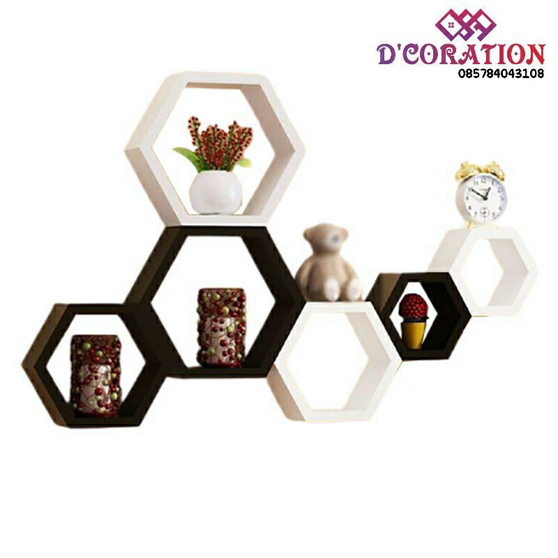 RAK HEXAGONAL MINIMALIS GANTUNG KEREN