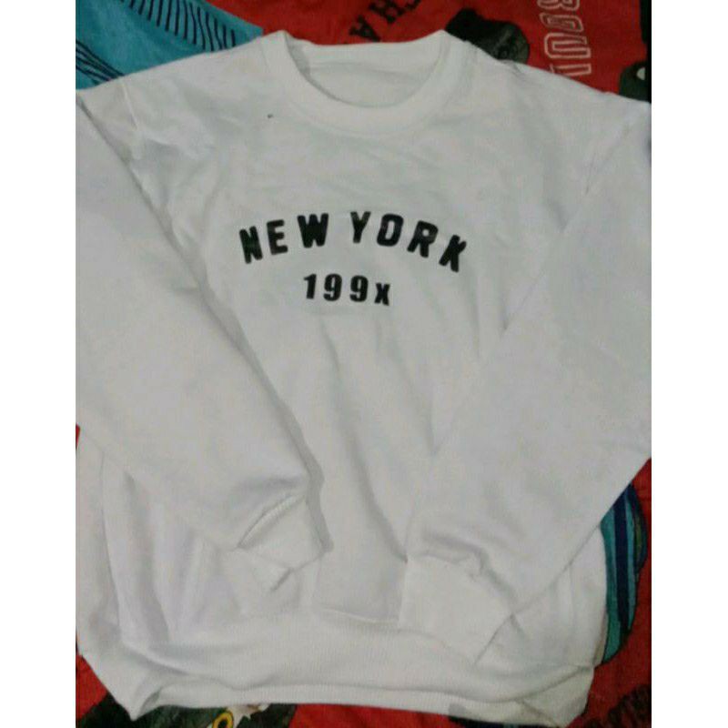 Basic Sweater Sablon NEW YORK 199X Bahan katun fleece tebal halus adem