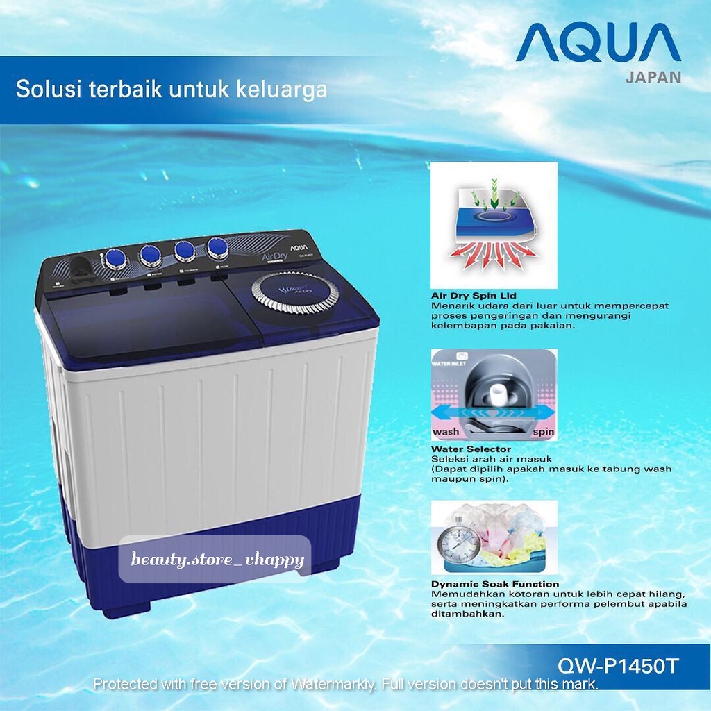 Mesin Cuci 2 Tabung AQUA QW 1450 XT 14 Kg Garansi Resmi Khusus Jawabarat Jabodetabek (Kota bandung dan Cimahi Bisa COD)