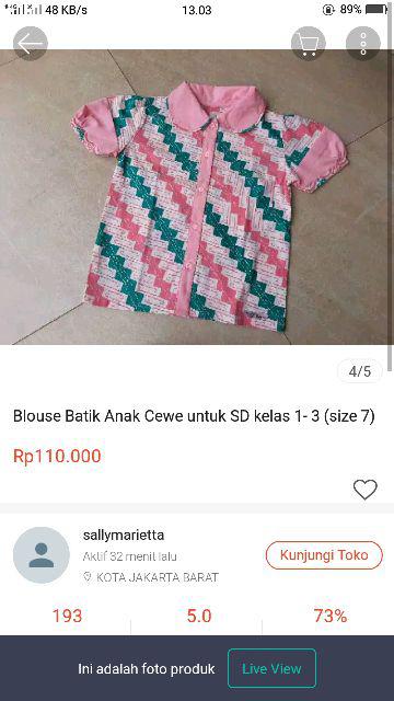 Blouse Batik Anak Cewe Untuk Sd Kelas 1- 3 (size 7)