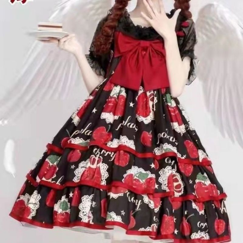 [MikanHiro Store] DRESS KAWAII Cherry Strawberry Oversized Skirt