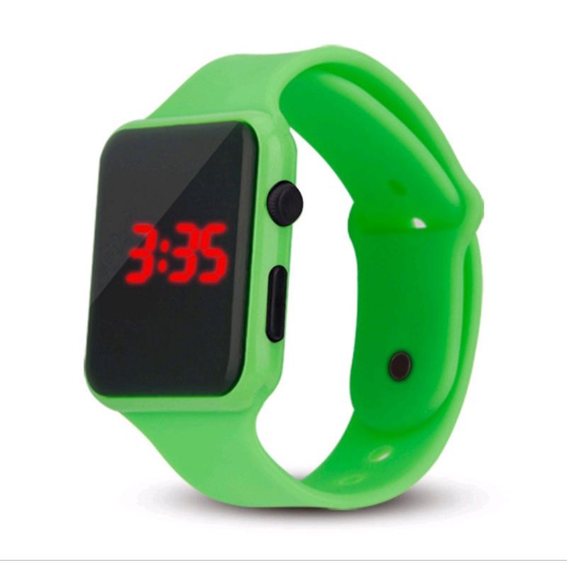 COD Jam Tangan LED Watch Kotak Digital Fashion Pria Wanita Kekinian Termurah-Hijau muda