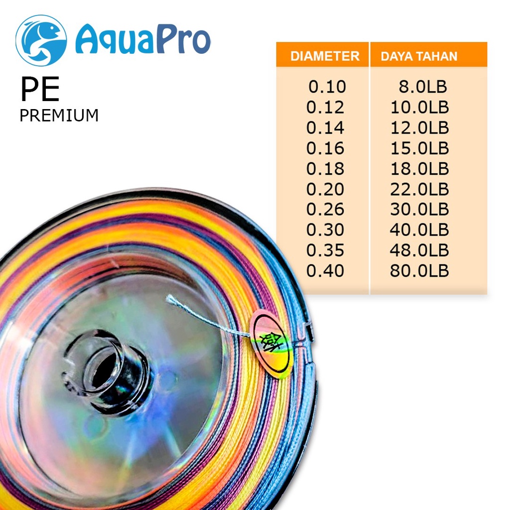 Aquapro 100M Premium PE Fishing Line X8 Strength 3.10kg-18.6kg Senar Pancing Premium Braided Fishing