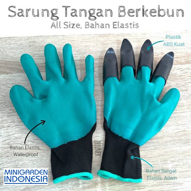 Sarung tangan berkebun satu pasang plus 4 cakar menggali tanah bahan latex HIJAU CAKAR by TIGER TOOL