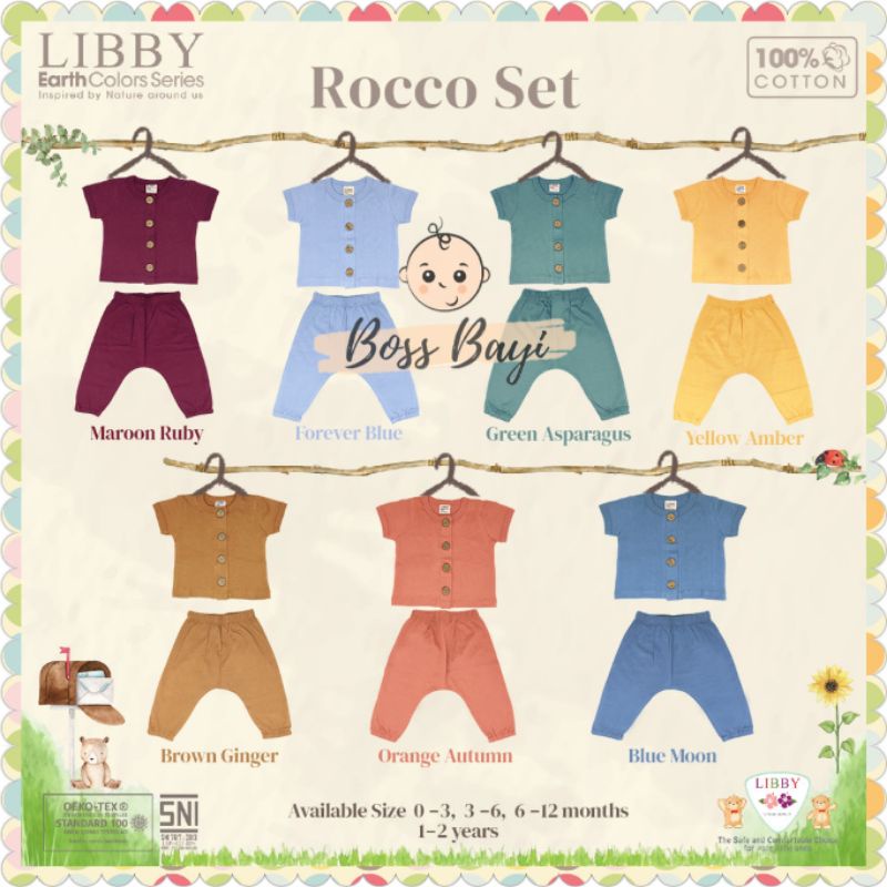 LIBBY BABY ROCCO Set  Earth Series Setelan Bayi / Anak Lengan Pendek Celana Joger