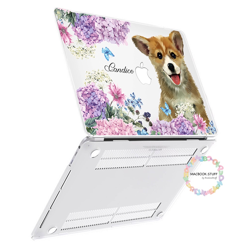 MACBOOK Case CUSTOM CORGI&amp;HYDRANG DESIGN NEW AIR PRO RETINA 11 12 13 14 15 16 INCH NON /  WITH CD ROOM / TOUCHBAR / TOUCH ID / M1 2020 2021 2022