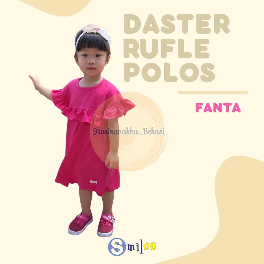 Daster Anak Rufel Polos Smilee Warna Fanta size 1-5Thn