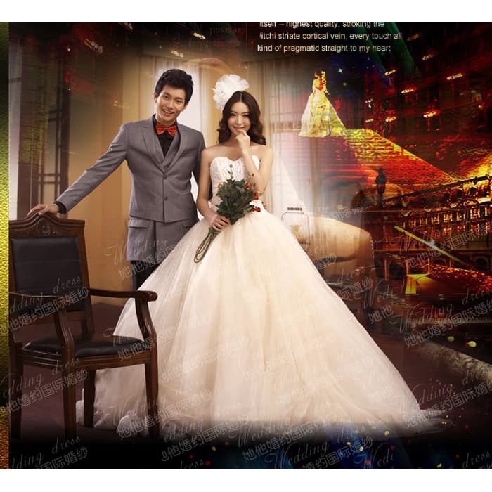 Wedding Dress - Gaun Pengantin EKOR Bordir Selempang Korea